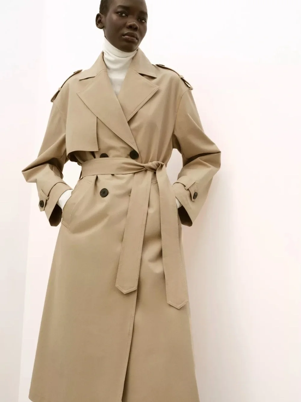 Zara Khaki Trench Coat with Black Buttons - Picture 9 of 9